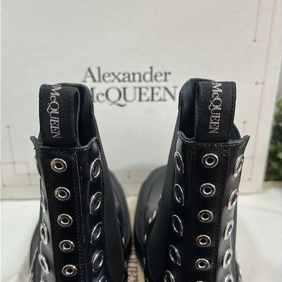 Alexander McQueen Leather Grommets Eyelet Details Stack Chelsea Boots Size 42.5 main image 11